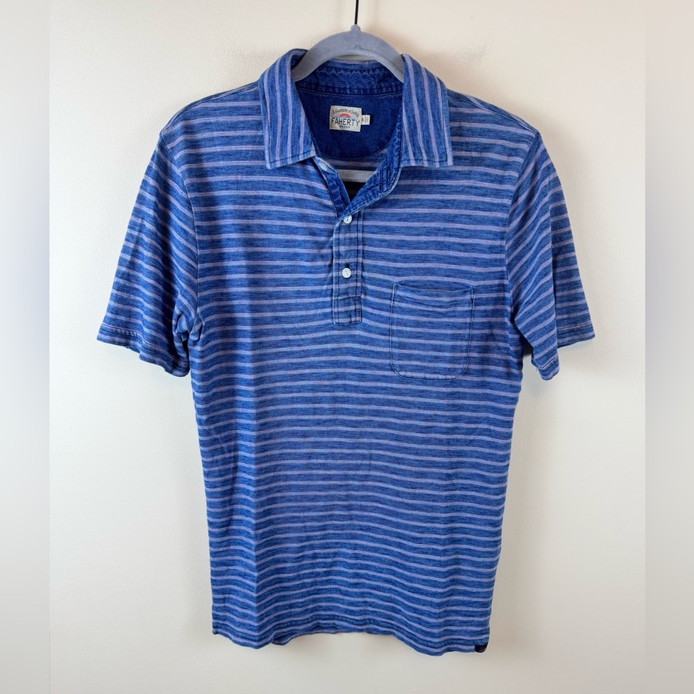 Faherty short-sleeve indigo-dyed cotton jersey polo shirt